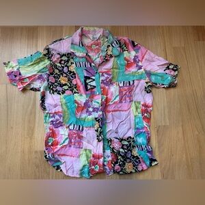 Vintage funky rayon ishyu brand women’s short sleeve 80s 90s blouse sz 8